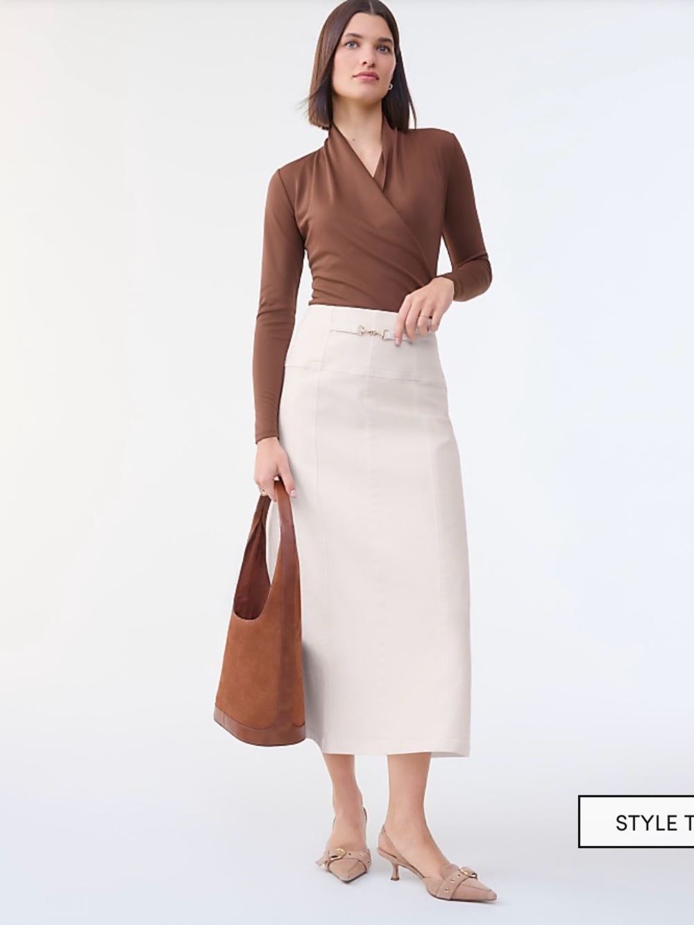 Ann Taylor Gold Buckle Horsebit Denim Midi Skirt -Ivory — NWT